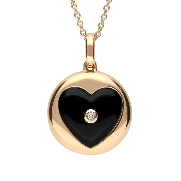 18ct Rose Gold Whitby Jet Diamond Heart In Circle Necklace P3057