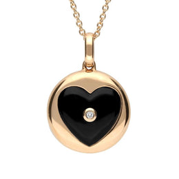 18ct Rose Gold Whitby Jet Diamond Heart In Circle Necklace P3057