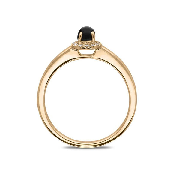 18ct Rose Gold Whitby Jet Diamond Round Cluster Ring. R1114.