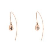 18ct Rose Gold Whitby Jet Fleur De Lis Disc Drop Earrings, E1373.