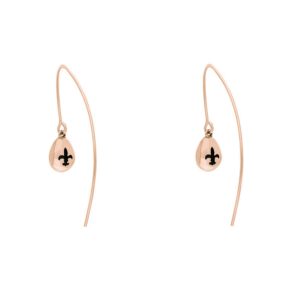 18ct Rose Gold Whitby Jet Fleur De Lis Disc Drop Earrings, E1373.