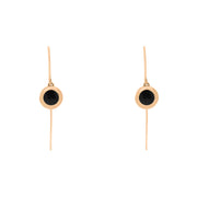 18ct Rose Gold Whitby Jet Heart Disc Drop Earrings, E1372.