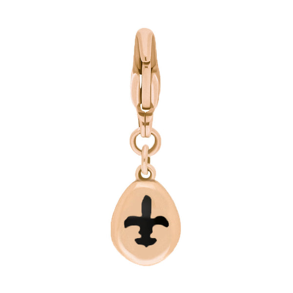 18ct Rose Gold Whitby Jet Pear Shaped Fleur De Lis Clip Charm, G663.