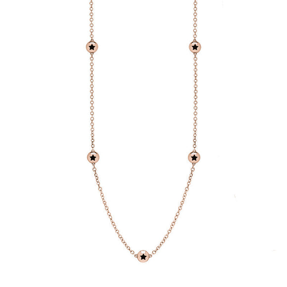 18ct Rose Gold Whitby Jet Star Link Disc Chain Necklace, N744.