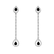 18ct White Gold 0.36ct Diamond Whitby Jet Long Drop Earrings E922B