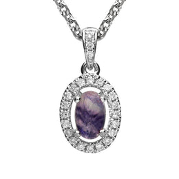 18ct White Gold Blue John 0.09ct Diamond Oval Necklace P2996