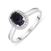 18ct White Gold Blue John 0.12ct Diamond Oval Cluster Ring, R1152.