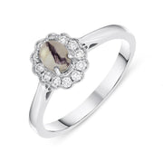 18ct White Gold Blue John 0.16ct Diamond Milgrain Cluster Ring, R1148.