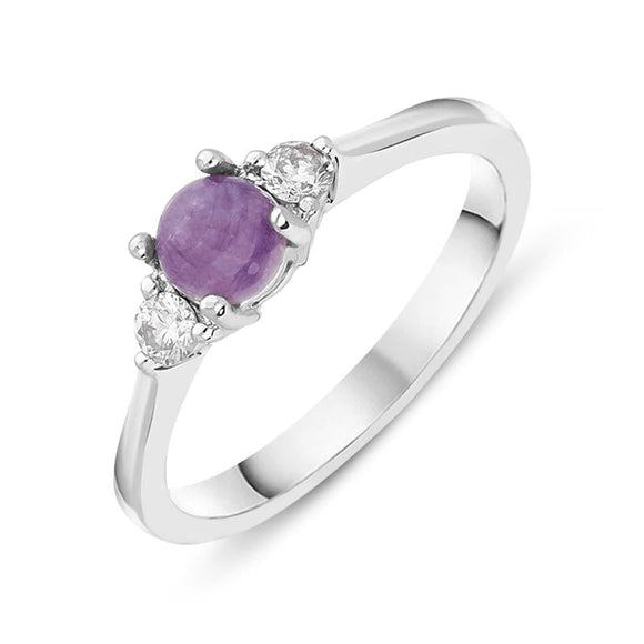 18ct White Gold Blue John 0.16ct Diamond Round Claw Set Ring. R1008.