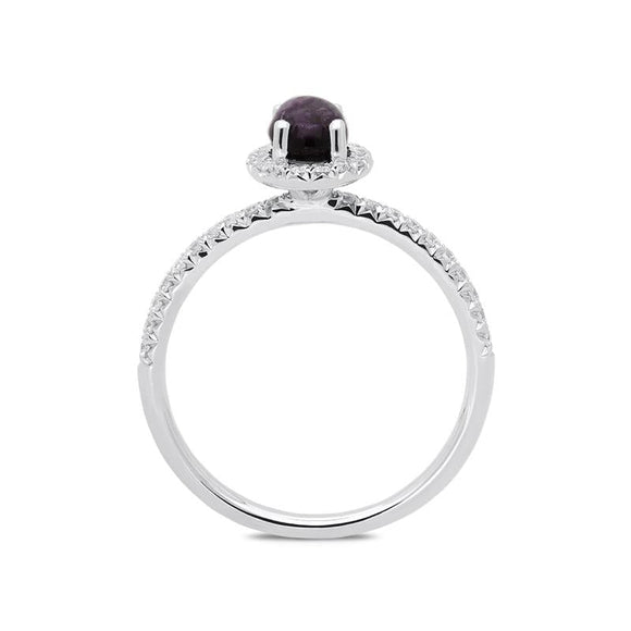 18ct White Gold Blue John 0.27ct Diamond Oval Cluster Ring, R1151.