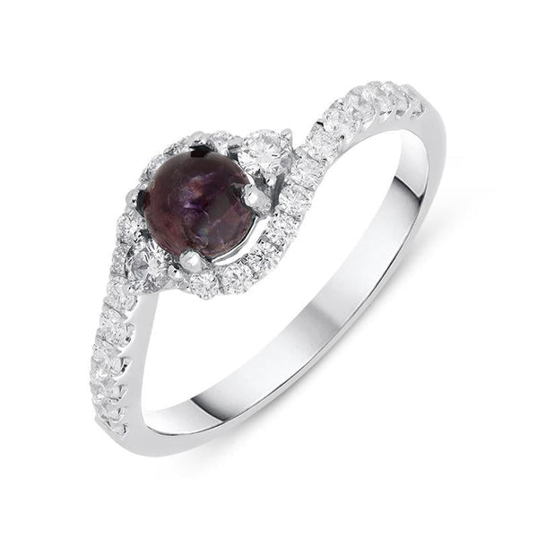 18ct White Gold Blue John 0.50ct Diamond Wave Ring, R1153.