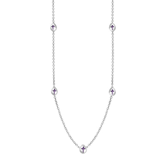 18ct White Gold Blue John Cross Link Disc Chain Necklace