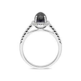 18ct White Gold Blue John Diamond Halo Pave Shoulder Ring R1107