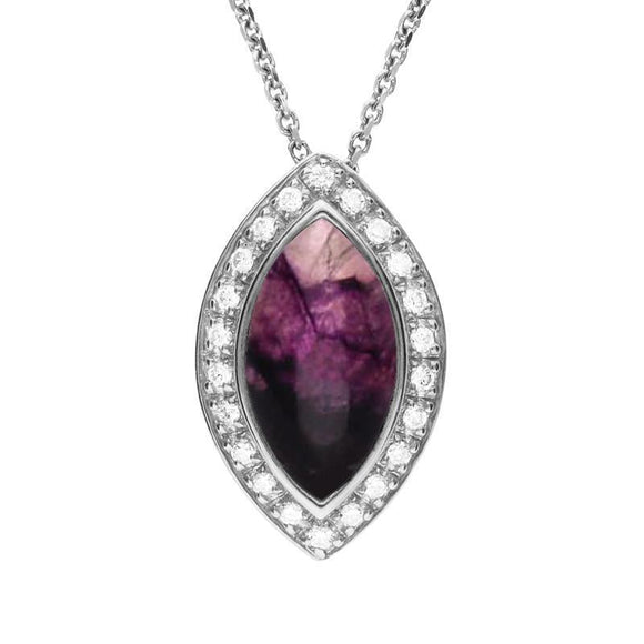 18ct White Gold Blue John Diamond Marquise Pave Edge Necklace P1796C