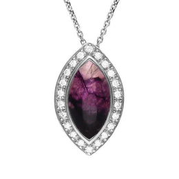 18ct White Gold Blue John Diamond Marquise Pave Edge Necklace P1796C