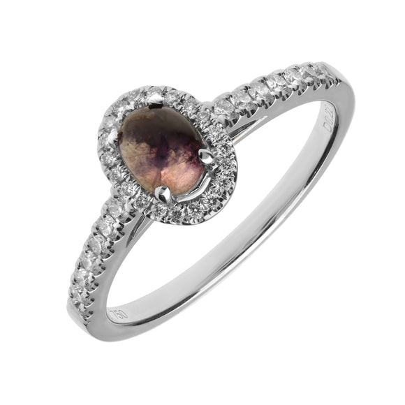 18ct White Gold Blue John Diamond Oval Ring. R1110.