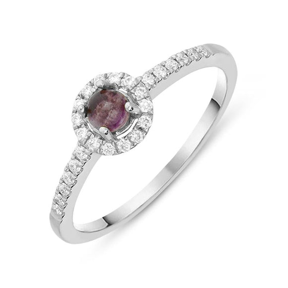 18ct White Gold Blue John Diamond Round Cluster Ring. R1007.