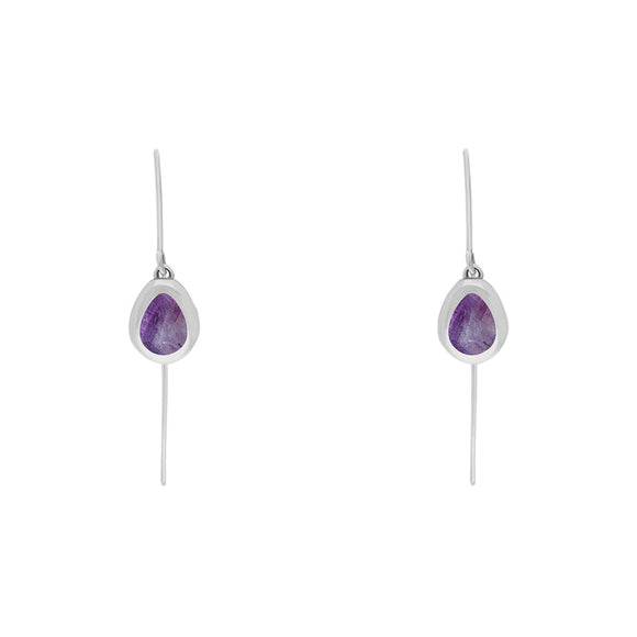 18ct White Gold Blue John Fleur De Lis Disc Drop Earrings