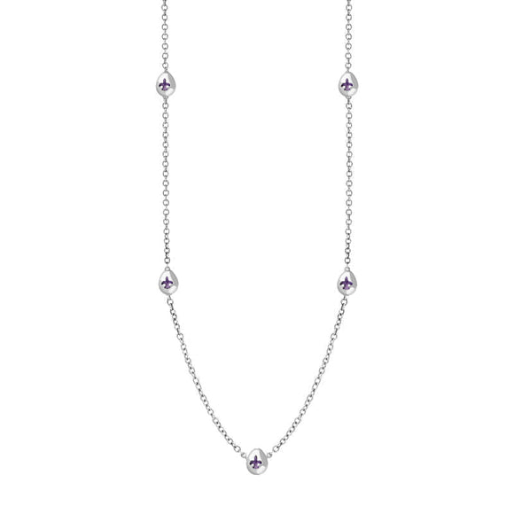 18ct White Gold Blue John Fleur De Lis Link Disc Chain Necklace, N747.