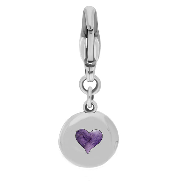 18ct White Gold Blue John Round Shaped Heart Clip Charm, G665.