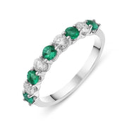 18ct White Gold Emerald and Diamond Claw Set Half Eternity Ring R1083