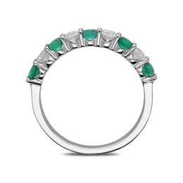 18ct White Gold Emerald and Diamond Claw Set Half Eternity Ring R1083