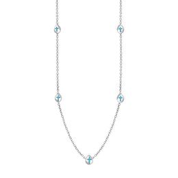 18ct White Gold Turquoise Cross Link Disc Chain Necklace