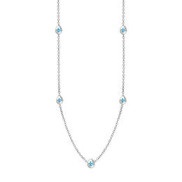 18ct White Gold Turquoise Fleur De Lis Link Disc Chain Necklace, N747.