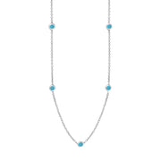 18ct White Gold Turquoise Heart Link Disc Chain Necklace, N746.