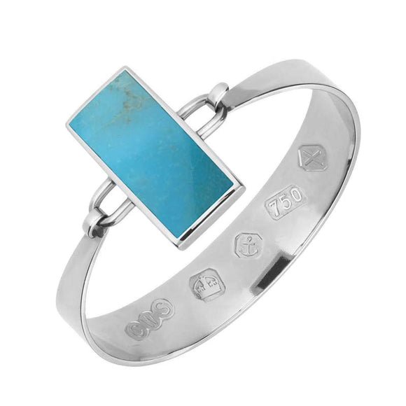 18ct White Gold Turquoise Oblong Stone Heavy Bangle, B031