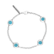 18ct White Gold Turquoise Oval Star Detail Four Stone Bracelet, B796.