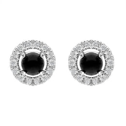 18ct White Gold Whitby Jet 0.10ct Diamond Round Stud Earrings E1996