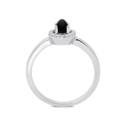 18ct White Gold Whitby Jet 0.12ct Diamond Cluster Ring, R1157.