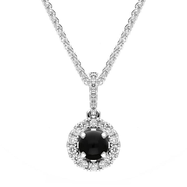 18ct White Gold Whitby Jet 0.14ct Diamond Round Necklace P3326