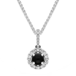 18ct White Gold Whitby Jet 0.14ct Diamond Round Necklace P3326
