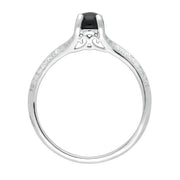 18ct White Gold Whitby Jet 0.15ct Diamond Claw Set Centre Ring R890