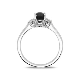 18ct White Gold Whitby Jet 0.16ct Diamond Centre Stone Ring. R1008.
