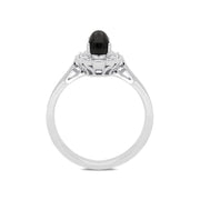 18ct White Gold Whitby Jet 0.16ct Diamond Milgrain Cluster Ring, R1148.