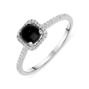 18ct White Gold Whitby Jet 0.16ct Diamond Square Cluster Ring, R1155.
