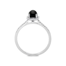 18ct White Gold Whitby Jet 0.16ct Diamond Square Cluster Ring, R1155.