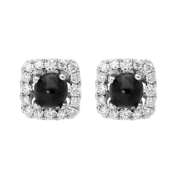 18ct White Gold Whitby Jet 0.21ct Diamond Square Stud Earrings, E2416.