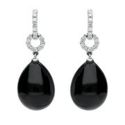 18ct White Gold Whitby Jet 0.22ct Diamond Round Drop Earrings E2249