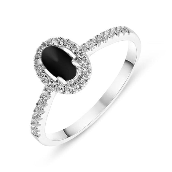 18ct White Gold Whitby Jet 0.24 Carat Diamond Shoulder Ring. R1040.