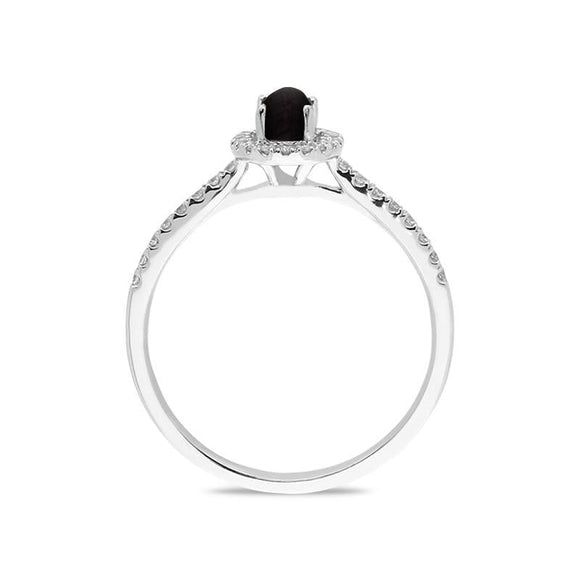 18ct White Gold Whitby Jet 0.24 Carat Diamond Shoulder Ring. R1040.