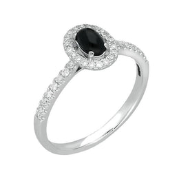 18ct White Gold Whitby Jet 0.24ct Diamond Claw Set Oval Centre Ring R889