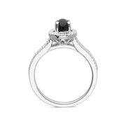 18ct White Gold Whitby Jet 0.24ct Diamond Round Split Shank Ring R963