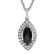 18ct White Gold Whitby Jet 0.26ct Diamond Marquise Necklace P2997