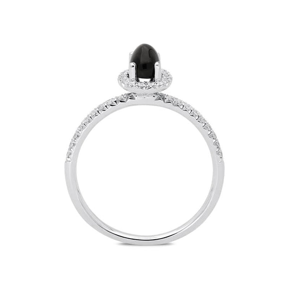 18ct White Gold Whitby Jet 0.27ct Diamond Oval Cluster Ring, R1151.