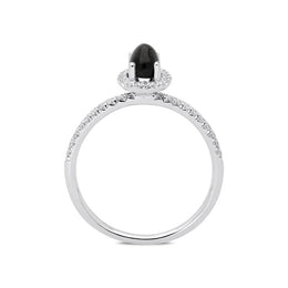 18ct White Gold Whitby Jet 0.27ct Diamond Oval Cluster Ring, R1151.