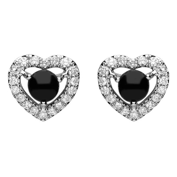 18ct White Gold Whitby Jet 0.33ct Diamond Heart Surround Stud Earrings E2252